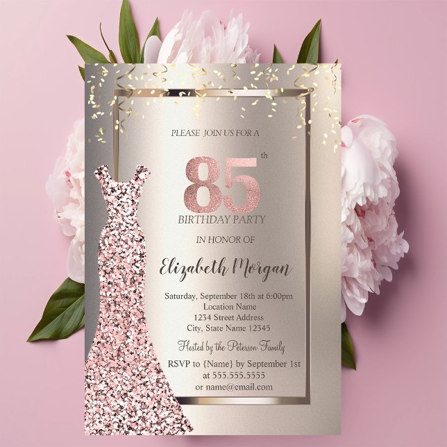 Sequins Rose Gold Dress Ivory 85th Birthday Invitation (Creator Uploaded)