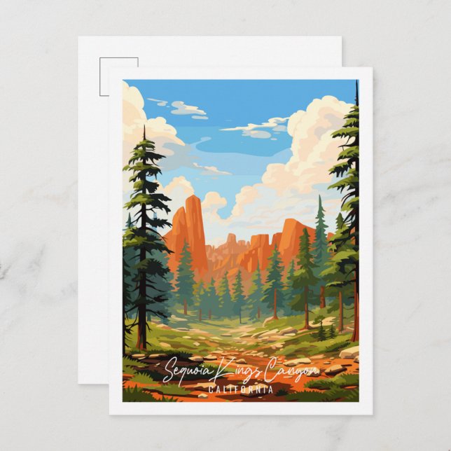 Sequoia Kings Canyon vintage travel illustration Postcard (Front/Back)