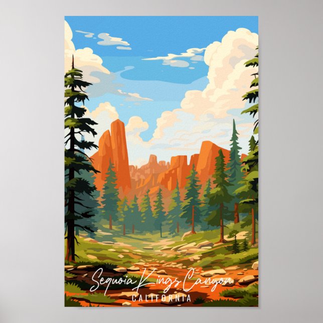 Sequoia Kings Canyon vintage travel illustration Poster (Front)