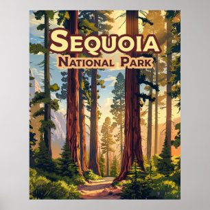 Sequoia National Park California Tree Retro  Poster