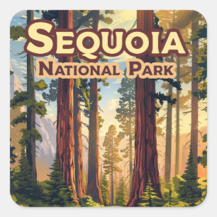Sequoia National Park California Tree Retro  Square Sticker
