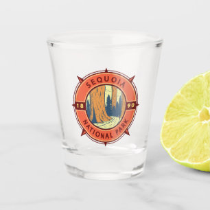 Sequoia National Park Illustration Retro Compass Shot Glass