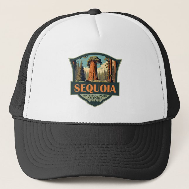 Sequoia National Park Illustration Retro Trucker Hat (Front)