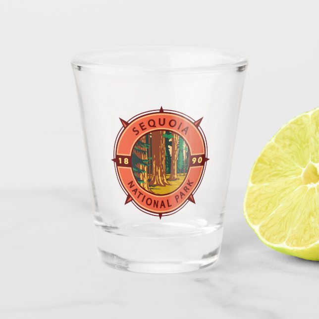 Sequoia National Park Retro Compass Emblem Shot Glass (Front)