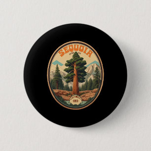 Sequoia National Park Tree Illustration Hiking Ret 6 Cm Round Badge