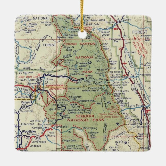 Sequoia National Park Vintage Map Ceramic Ornament (Back)