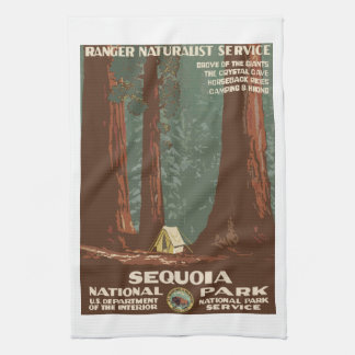 Sequoia Park CA, vintage tourist travel poster, Tea Towel