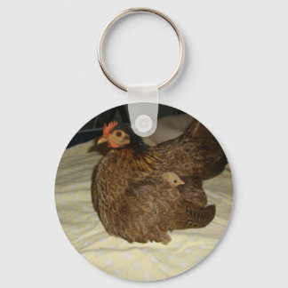 Serama hen with chick keychain