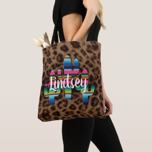 Serape Cactus Leopard Print Western Cowgirl Chic Tote Bag