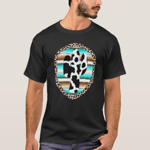 Serape Cow Print Cactus Leopard Print Turquoise Br T-Shirt