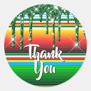 Serape Dripping Green Glitter Thank You Classic Round Sticker