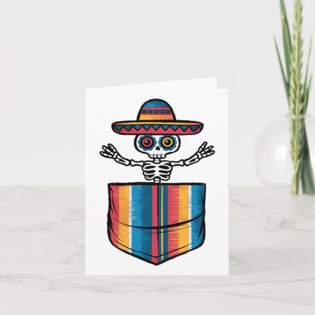 Serape Skeleton Mariachi Pocket Cinco De Mayo Mexi Card (Front)
