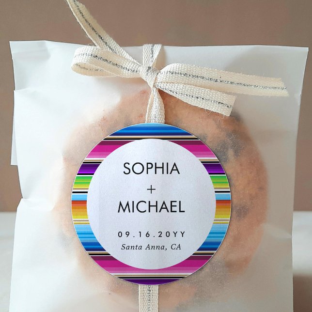 Serape Spring Minimal Wedding  Classic Round Sticker (Creator Uploaded)