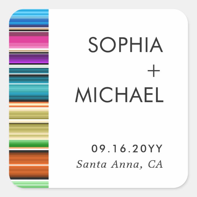 Serape Summer Stripes | Wedding Invitation  Square Sticker (Front)