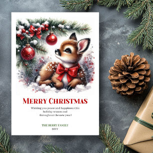 Seraphic Fawn Snowy Forest Christmas Greeting Card