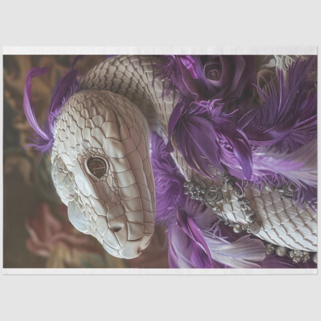 Seraphina the White Serpent Boa Feather Decoupage Tissue Paper (Front)