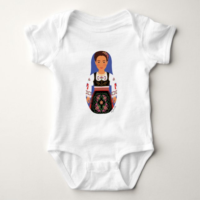 Serb Brunette Matryoshka Baby Bodysuit (Front)