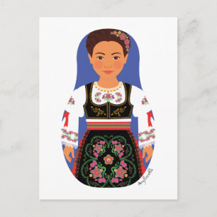 Serb Brunette Matryoshka Postcard
