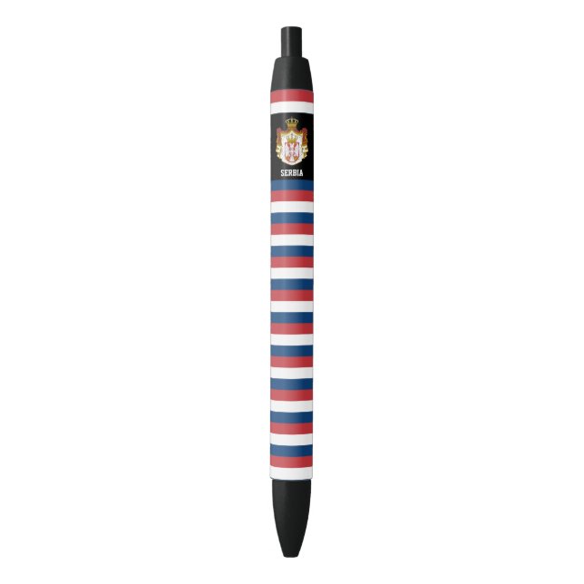 Serbia Flag Cute Patriotic Black Ink Pen (Front Vertical)