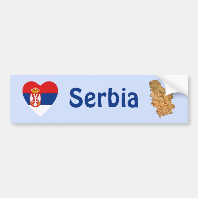 Serbia Flag Heart + Map Bumper Sticker (Front)