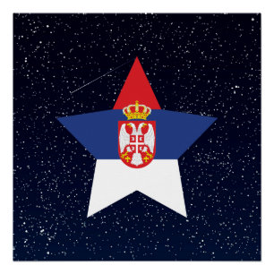 Serbia Flag Star In Space Poster