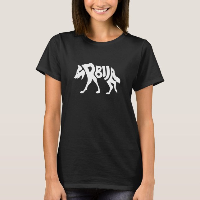 Serbia Grey Wolf Srbija Word Cool Animal T-Shirt (Front)