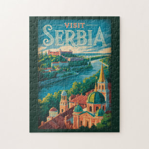 Serbia Landscape Illustration Travel Art Vintage Jigsaw Puzzle