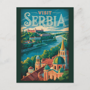 Serbia Landscape Illustration Travel Art Vintage Postcard