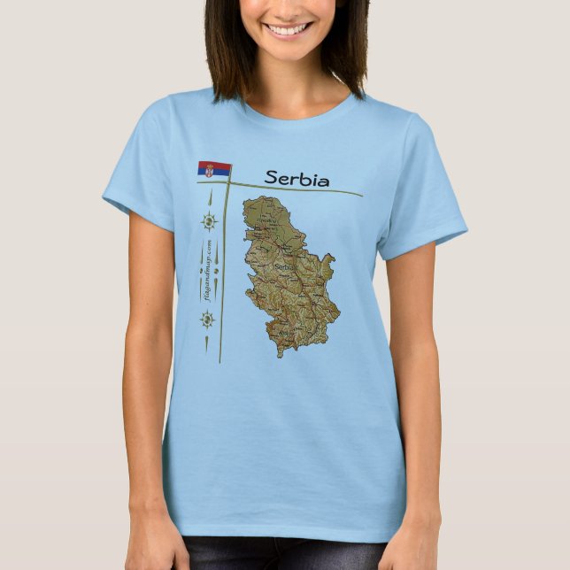 Serbia Map + Flag + Title T-Shirt (Front)