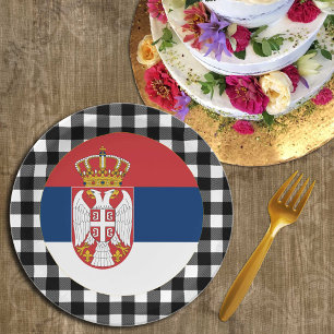 Serbia Plate, buffalo plaid & Serbian Flag Paper Plate