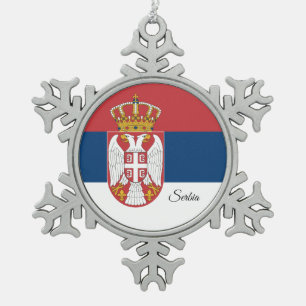 Serbia snowflake, Serbian Flag Snowflake Pewter Christmas Ornament