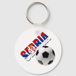 Serbia soccer ball Serbian flag worded logo Key Ring