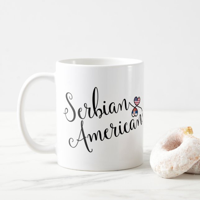 Serbian American Entwined Hearts Coffee Mug (With Donut)