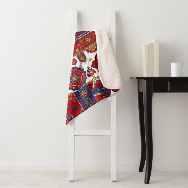 Serbian carpet pattern 6 sherpa blanket (In Situ)