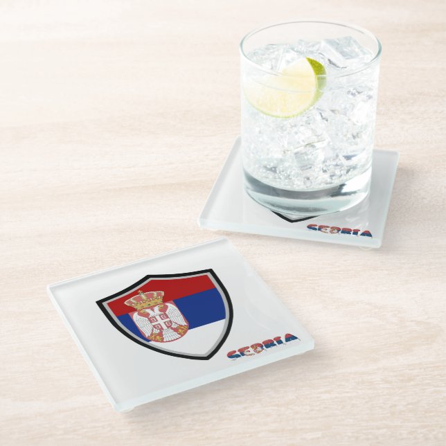 Serbian flag glass coaster (Angled)