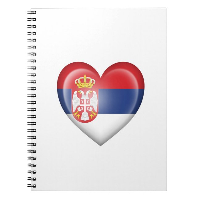 Serbian Heart Flag on White Spiral Notebook (Front)