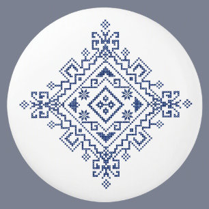 Serbian Zmijanje Folk Art Patterned Ceramic Knob
