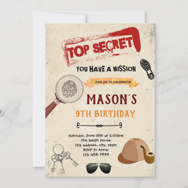 Serect agent spy birthday invitation (Front)