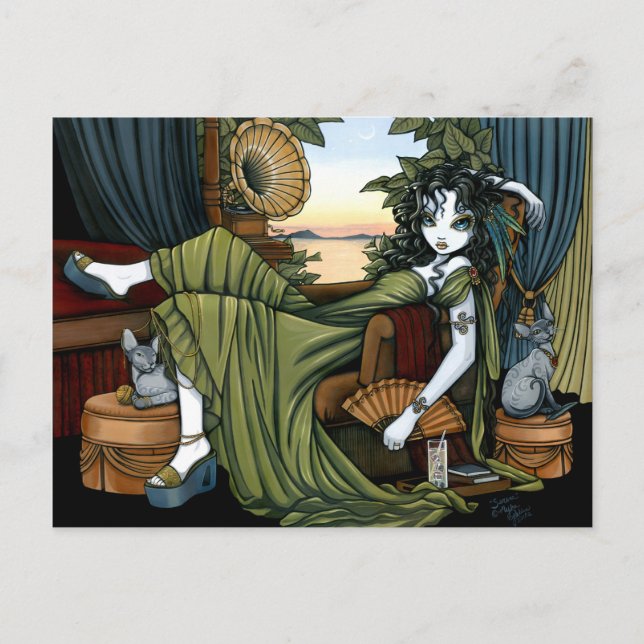 Serena Eclectic Sunset Cat Fairy Postcard (Front)