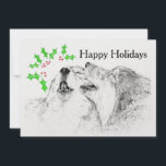 Serenade (Christmas) Holiday Card<br><div class="desc">A black and white BIRO Illustration of two wolves howling together with a holly wreath and the words "Happy Holidays". Capturing small moments of life on paper and canvas using a variety of mediums enables Robin Cox to showcase unique perspectives of the world around her. She specialises in fine-line illustrations,...</div>
