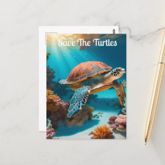 Serene 3D Sea Turtle in Ocean -Tranquil Marine Lif Postcard