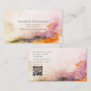 Serene Abstract Watercolor Therapist QR Code Business Card