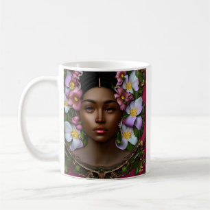Serene African-American Woman with Flowers Coffee Mug