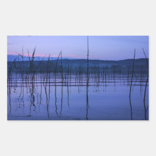Serene and misty lake after heavy rain sticker. rectangular sticker