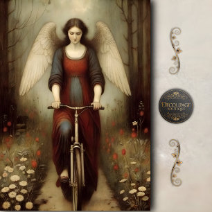 Serene Angel Bicycle Meadow Vintage Decoupage Tissue Paper