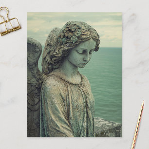 Serene Angel Statue with Patina Postcard