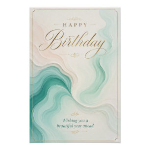 Serene Aqua Marble Birthday Wishes Poster