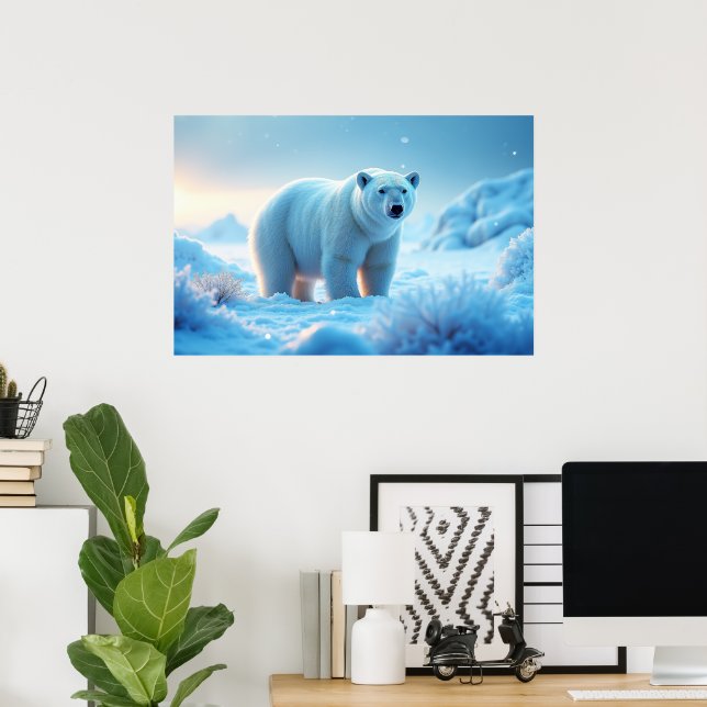 Serene Arctic Sunset with Polar Bear – Nature Poster (Home Office)