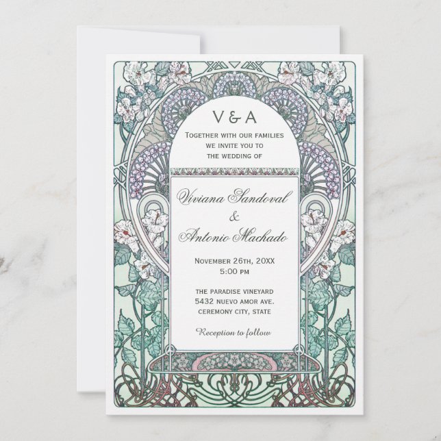 Serene Art Nouveau Wedding Invitations (Front)