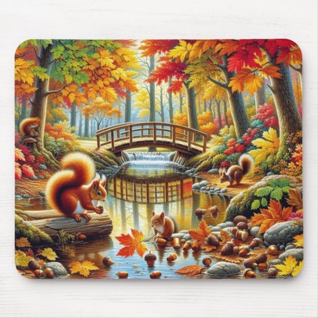 Serene Autumn Forest Scene Painting Mouse Pad (Front)